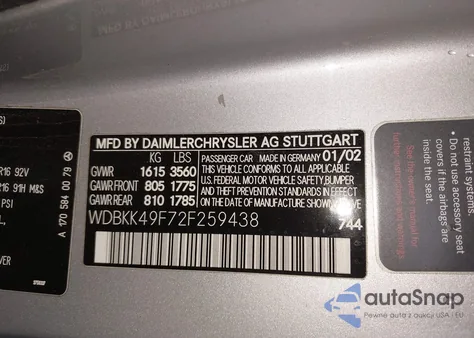 2002 Mercedes-Benz Slk 230 Kompressor z USA, uszkodzony, nr VIN WDBKK49F72F259438